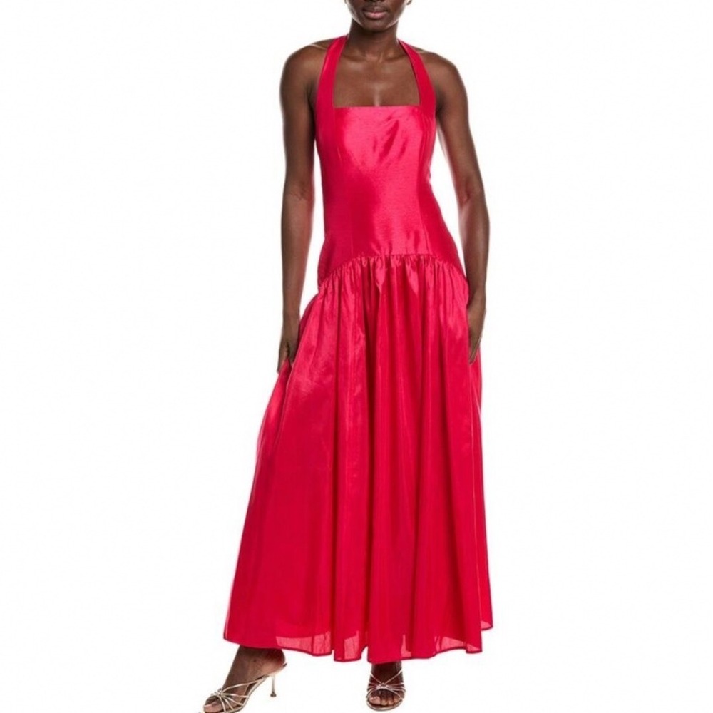 Hutch Chandler Hot Pink Maxi Dress Satin Halter Drop Waist Size 14 NWT‎